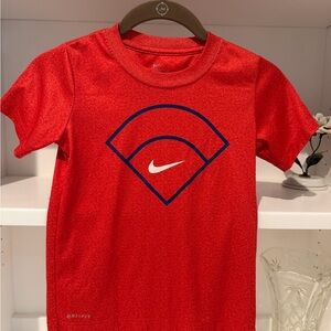 Nike Red Short Sleeve Dri-FIT Tee with Navy Graphic